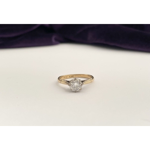 46 - A WONDERFUL 18CT GOLD & PLATINUM DIAMOND SOLITAIRE RING, beautiful central round brilliant cut diamo... 