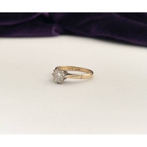 46 - A WONDERFUL 18CT GOLD & PLATINUM DIAMOND SOLITAIRE RING, beautiful central round brilliant cut diamo... 