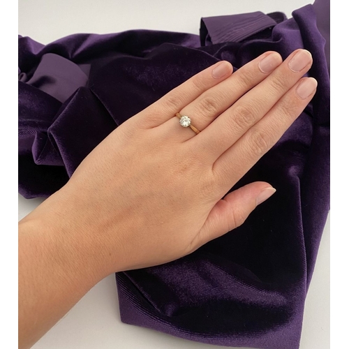 46 - A WONDERFUL 18CT GOLD & PLATINUM DIAMOND SOLITAIRE RING, beautiful central round brilliant cut diamo... 