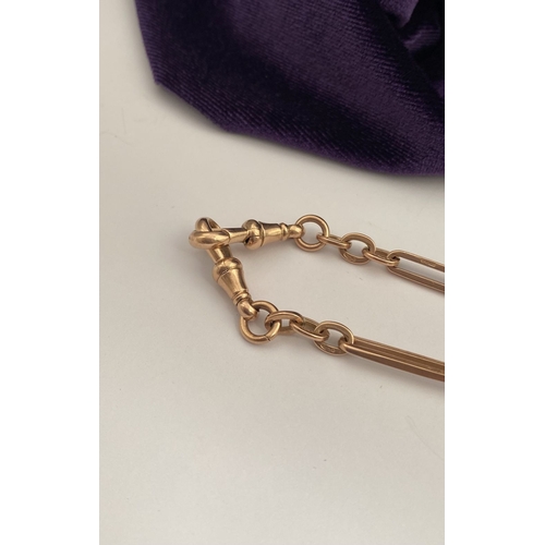 5 - A 9CT ROSEGOLD TROMBONE LINK T-BAR & SWIVEL FOB NECKLACE, trombone link necklace with T-bar & swivel... 