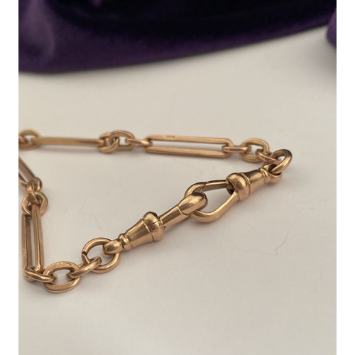 5 - A 9CT ROSEGOLD TROMBONE LINK T-BAR & SWIVEL FOB NECKLACE, trombone link necklace with T-bar & swivel... 