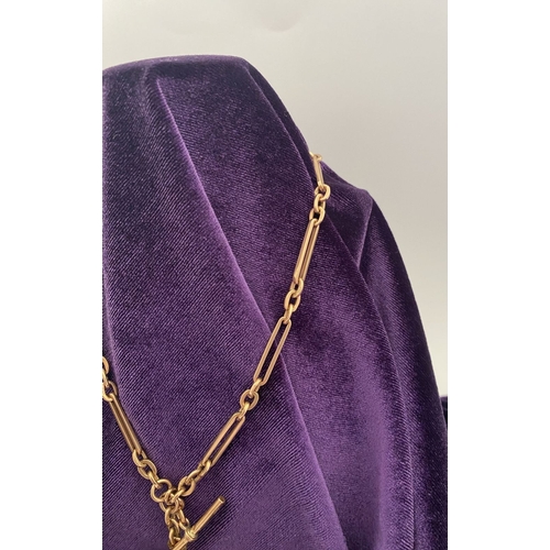 5 - A 9CT ROSEGOLD TROMBONE LINK T-BAR & SWIVEL FOB NECKLACE, trombone link necklace with T-bar & swivel... 