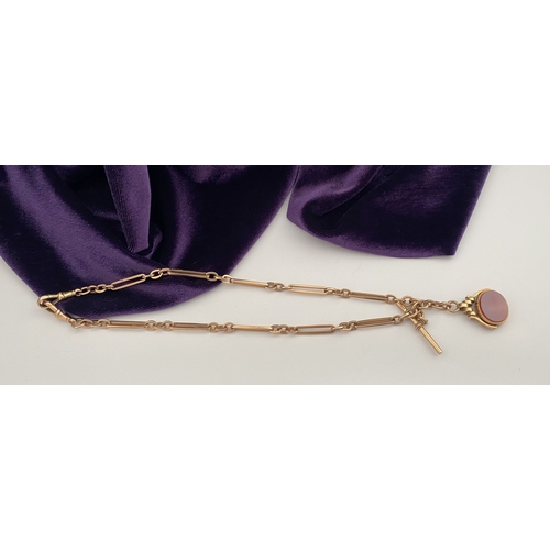 5 - A 9CT ROSEGOLD TROMBONE LINK T-BAR & SWIVEL FOB NECKLACE, trombone link necklace with T-bar & swivel... 