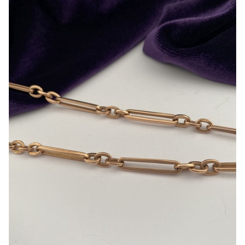 5 - A 9CT ROSEGOLD TROMBONE LINK T-BAR & SWIVEL FOB NECKLACE, trombone link necklace with T-bar & swivel... 