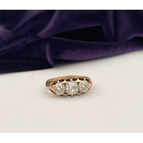 51 - A REALLY BEAUTIFUL 18CT GOLD THREE STONE DIAMOND RING, with three round brilliant cut diamonds in de... 