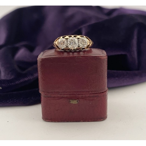 51 - A REALLY BEAUTIFUL 18CT GOLD THREE STONE DIAMOND RING, with three round brilliant cut diamonds in de... 
