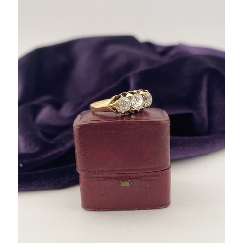 51 - A REALLY BEAUTIFUL 18CT GOLD THREE STONE DIAMOND RING, with three round brilliant cut diamonds in de... 