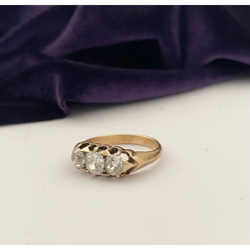 51 - A REALLY BEAUTIFUL 18CT GOLD THREE STONE DIAMOND RING, with three round brilliant cut diamonds in de... 