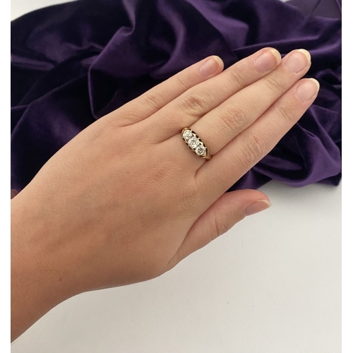 51 - A REALLY BEAUTIFUL 18CT GOLD THREE STONE DIAMOND RING, with three round brilliant cut diamonds in de... 