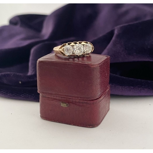 51 - A REALLY BEAUTIFUL 18CT GOLD THREE STONE DIAMOND RING, with three round brilliant cut diamonds in de... 