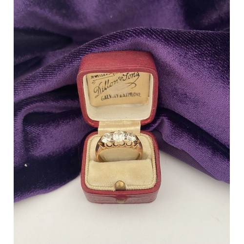 51 - A REALLY BEAUTIFUL 18CT GOLD THREE STONE DIAMOND RING, with three round brilliant cut diamonds in de... 