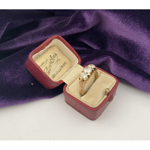 51 - A REALLY BEAUTIFUL 18CT GOLD THREE STONE DIAMOND RING, with three round brilliant cut diamonds in de... 