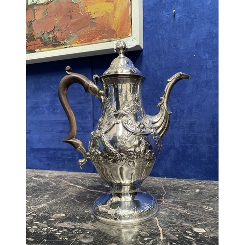 6 - AN EXCEPTIONAL GEORGE III IRISH SILVER COFFEE POT, Hallmarked with Makers mark Charles Townsend, Ski... 