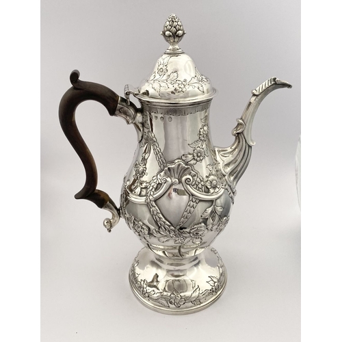 6 - AN EXCEPTIONAL GEORGE III IRISH SILVER COFFEE POT, Hallmarked with Makers mark Charles Townsend, Ski... 