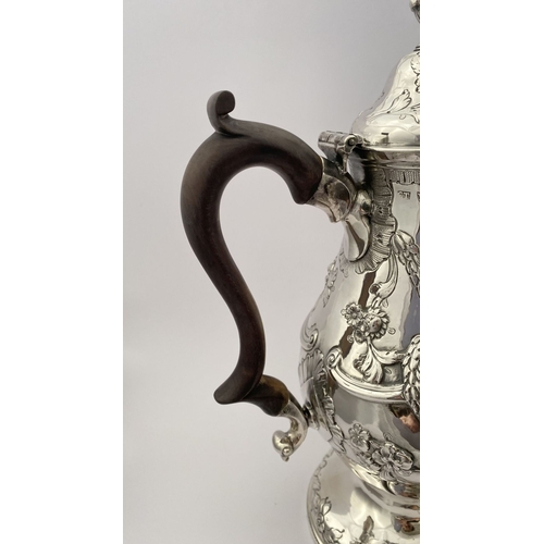 6 - AN EXCEPTIONAL GEORGE III IRISH SILVER COFFEE POT, Hallmarked with Makers mark Charles Townsend, Ski... 