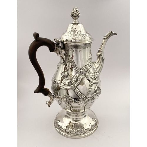 6 - AN EXCEPTIONAL GEORGE III IRISH SILVER COFFEE POT, Hallmarked with Makers mark Charles Townsend, Ski... 