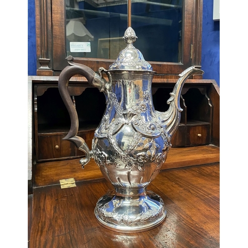 6 - AN EXCEPTIONAL GEORGE III IRISH SILVER COFFEE POT, Hallmarked with Makers mark Charles Townsend, Ski... 