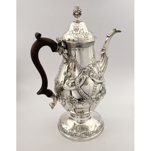 6 - AN EXCEPTIONAL GEORGE III IRISH SILVER COFFEE POT, Hallmarked with Makers mark Charles Townsend, Ski... 