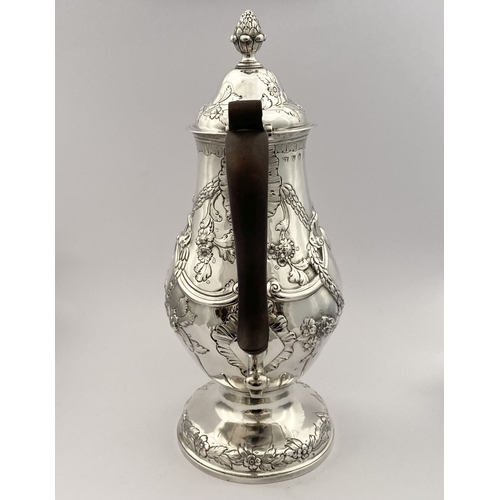 6 - AN EXCEPTIONAL GEORGE III IRISH SILVER COFFEE POT, Hallmarked with Makers mark Charles Townsend, Ski... 