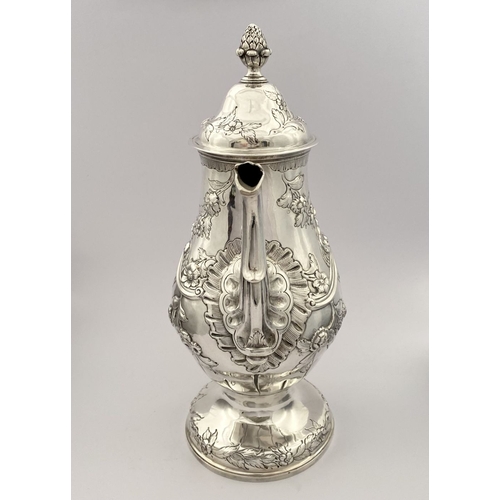 6 - AN EXCEPTIONAL GEORGE III IRISH SILVER COFFEE POT, Hallmarked with Makers mark Charles Townsend, Ski... 