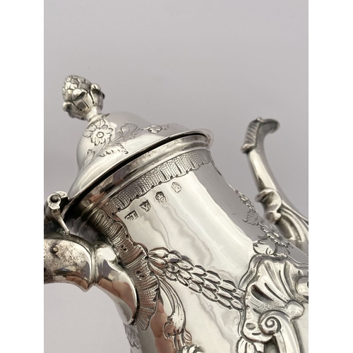 6 - AN EXCEPTIONAL GEORGE III IRISH SILVER COFFEE POT, Hallmarked with Makers mark Charles Townsend, Ski... 