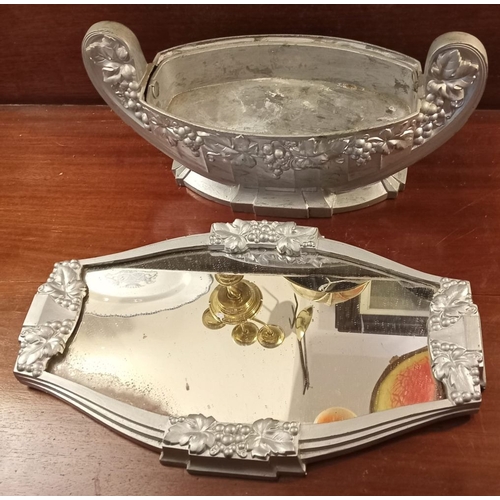 126 - AN ART DECO WHITE METAL JARDINIÈRE CENTREPIECE, with two handles and foliate design to exterior, com... 