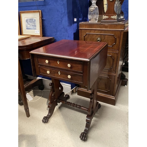 132 - A WILLIAM IV DROP LEAF TWO DRAWER TABLE, the drop leaves with canted corners, the two drawers to fro... 