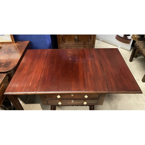132 - A WILLIAM IV DROP LEAF TWO DRAWER TABLE, the drop leaves with canted corners, the two drawers to fro... 