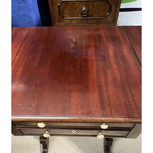 132 - A WILLIAM IV DROP LEAF TWO DRAWER TABLE, the drop leaves with canted corners, the two drawers to fro... 