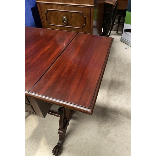 132 - A WILLIAM IV DROP LEAF TWO DRAWER TABLE, the drop leaves with canted corners, the two drawers to fro... 