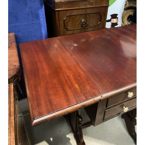 132 - A WILLIAM IV DROP LEAF TWO DRAWER TABLE, the drop leaves with canted corners, the two drawers to fro... 