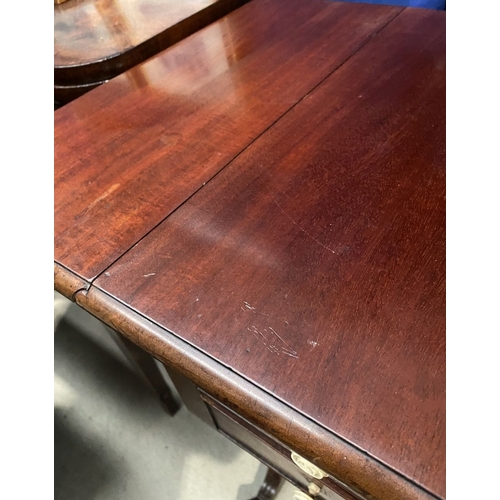 132 - A WILLIAM IV DROP LEAF TWO DRAWER TABLE, the drop leaves with canted corners, the two drawers to fro... 