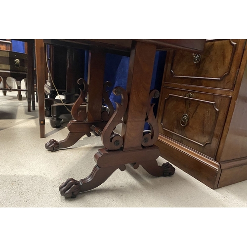 132 - A WILLIAM IV DROP LEAF TWO DRAWER TABLE, the drop leaves with canted corners, the two drawers to fro... 