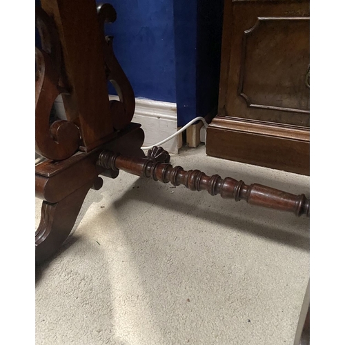 132 - A WILLIAM IV DROP LEAF TWO DRAWER TABLE, the drop leaves with canted corners, the two drawers to fro... 