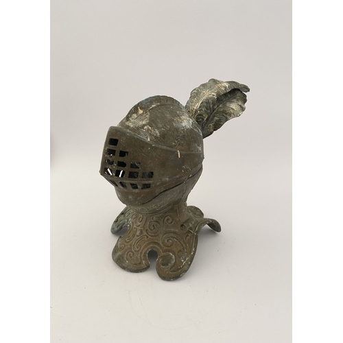 178 - A VINTAGE METAL HELMETED KNIGHTS BUST INKWELL, inkwell in the form of knight in armour, hinged helme... 