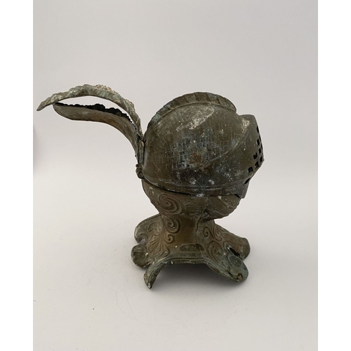 178 - A VINTAGE METAL HELMETED KNIGHTS BUST INKWELL, inkwell in the form of knight in armour, hinged helme... 