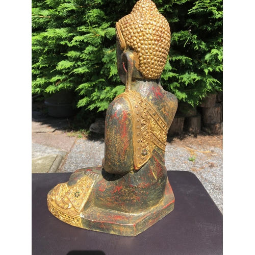 90 - A PAIR OF HARDWOOD CARVED THAI FIGURES, intricately carved, dimensions: larger: 21 inches high; smal... 