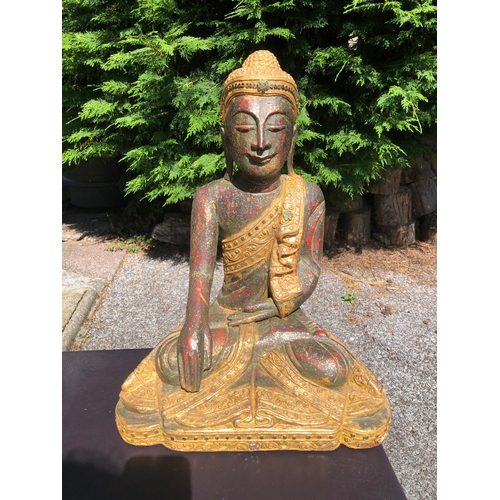 90 - A PAIR OF HARDWOOD CARVED THAI FIGURES, intricately carved, dimensions: larger: 21 inches high; smal... 