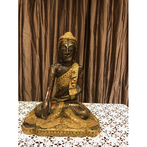 90 - A PAIR OF HARDWOOD CARVED THAI FIGURES, intricately carved, dimensions: larger: 21 inches high; smal... 