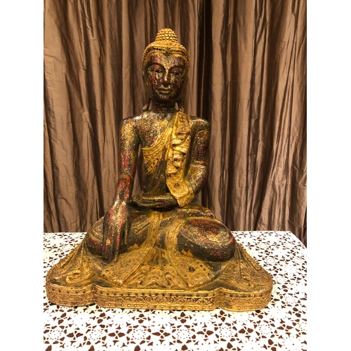 90 - A PAIR OF HARDWOOD CARVED THAI FIGURES, intricately carved, dimensions: larger: 21 inches high; smal... 