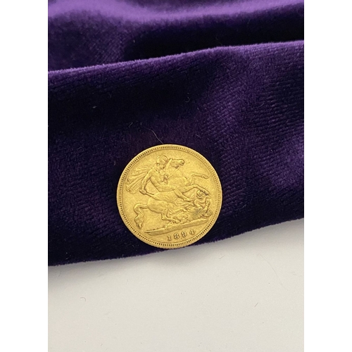 17 - A VICTORIA GOLD HALF-SOVEREIGN – 1894, Jubilee portrait of Queen Victoria, crowned, veiled bust faci... 