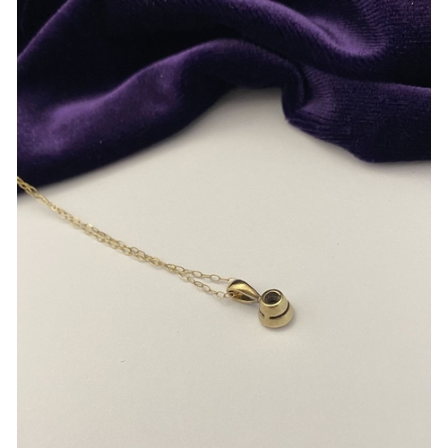 44 - AN ELEGANT 9CT YELLOW GOLD DIAMOND SOLITAIRE PENDANT NECKLACE, featuring beautiful round cut diamond... 