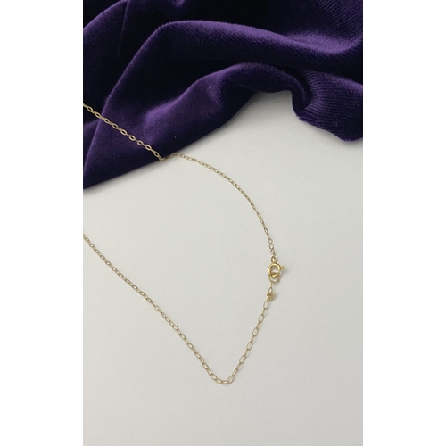 44 - AN ELEGANT 9CT YELLOW GOLD DIAMOND SOLITAIRE PENDANT NECKLACE, featuring beautiful round cut diamond... 