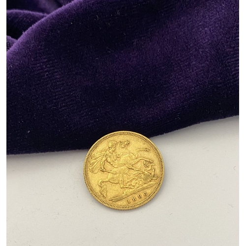 49 - A VICTORIA GOLD HALF-SOVEREIGN – 1896, Jubilee portrait of Queen Victoria, crowned, veiled bust faci... 