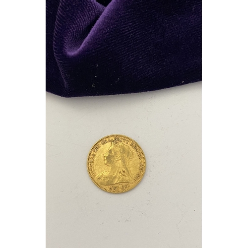 49 - A VICTORIA GOLD HALF-SOVEREIGN – 1896, Jubilee portrait of Queen Victoria, crowned, veiled bust faci... 