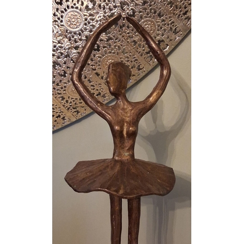 52 - A MODERN SCULPTURE IN THE FORM OF BALLERINA, abstracted form, in bronze tone metal, on circular base... 