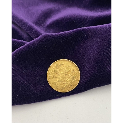 58 - AN EDWARD VII GOLD HALF-SOVEREIGN, 1902, bare head facing right. Toothed border with Latin: EDWARDS ... 