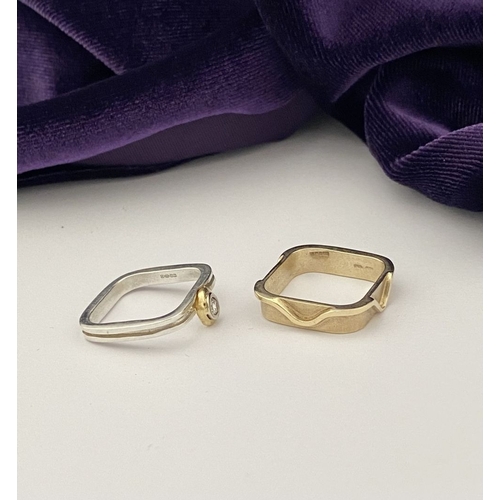 A 9CT GOLD & SILVER DIAMOND STACKING RING SET, BY KERRY RICHARDSON, of ...