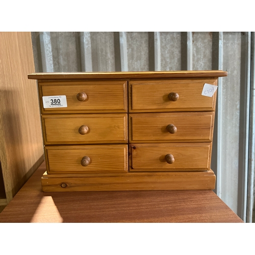 380 - Mini pine chest of draws, ideal for jewellery