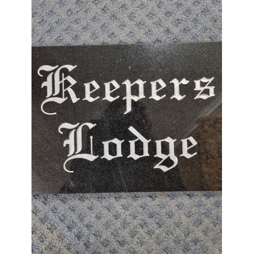 2A - Solid  granite hand engraved and painted KEEPERS LODGE sign